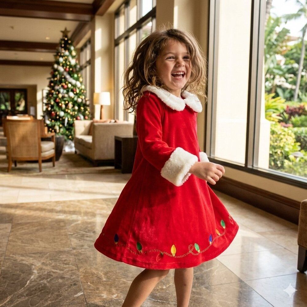 Jac Costimes Red Velvet Dress with White Trim Girls Size 4-6X